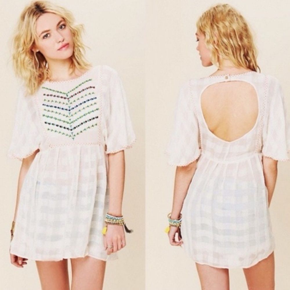 Free People | New Romantics | Rainbow Sheer Flower Bud Embroidered Tunic